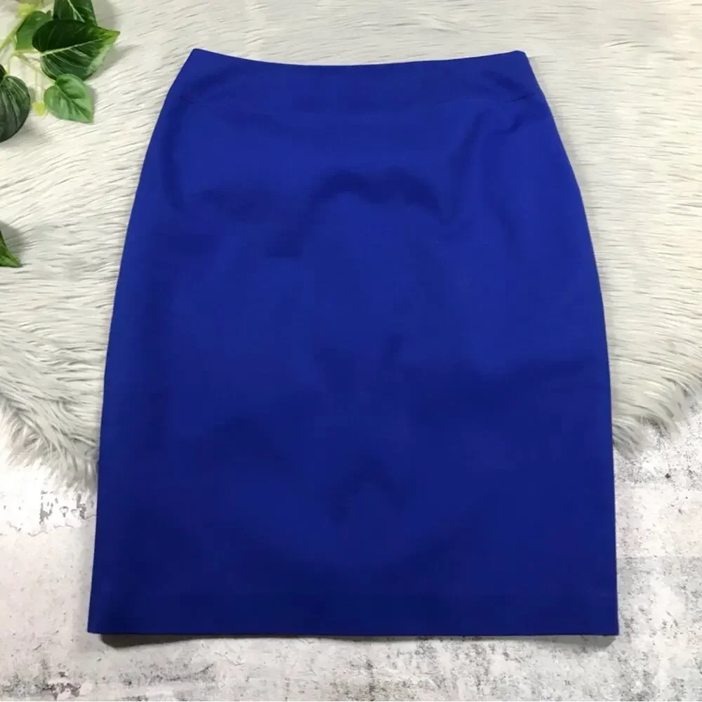 TAHARI Royal Blue Selena Pencil Skirt Elastic V Back Panel Women’s Size 6